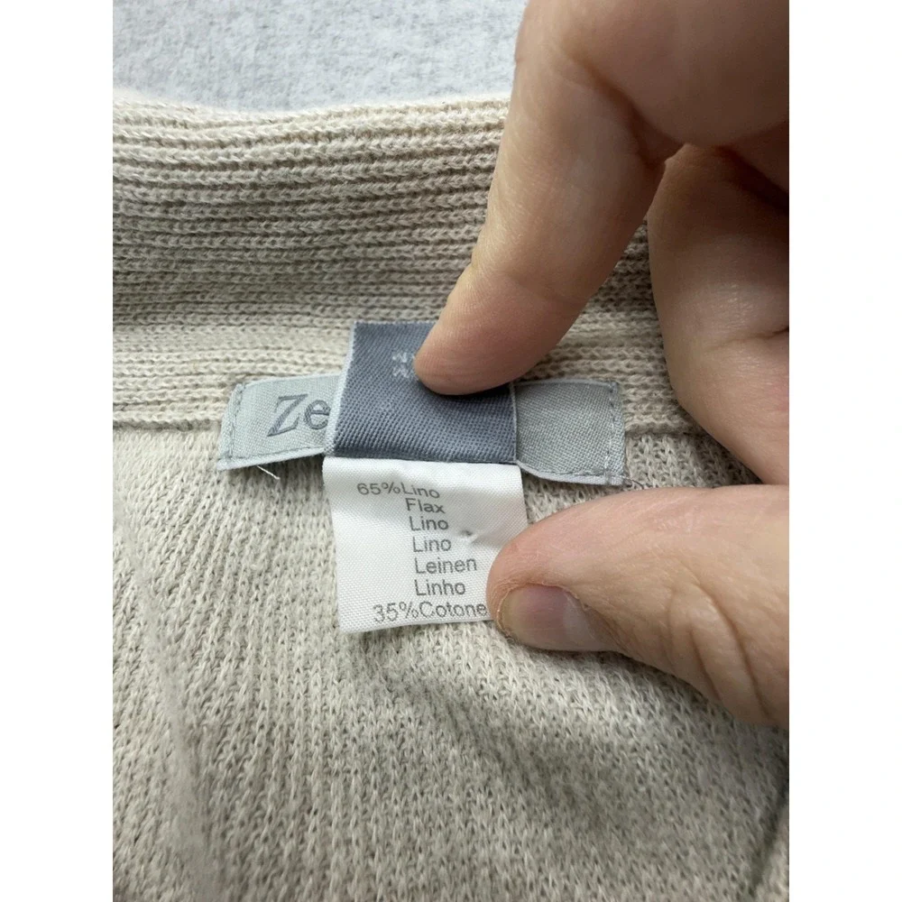 Zegna Sport Sweater Mens XL Beige Linen Cotton Collared Knit Pullover Soft